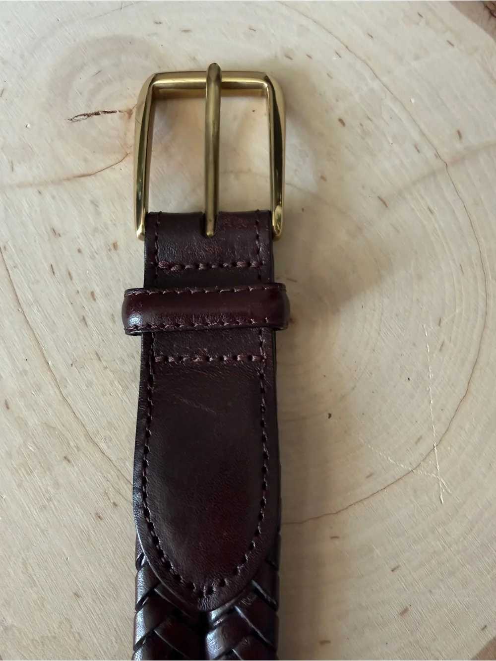 Land’s End Men's Braided Leather Belt in Dark Brown with Brass Buckle